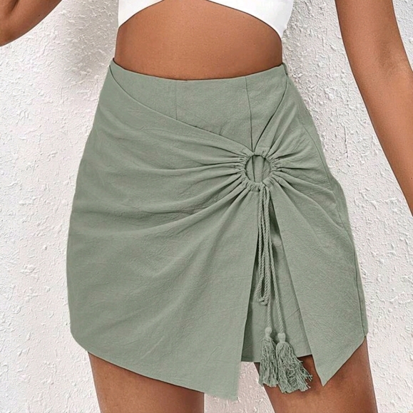 Tassel Decor Ring Linked Bow Tie Wrap Mini Asymmetrical Hem Old Money Style Skor - Picture 3 of 4